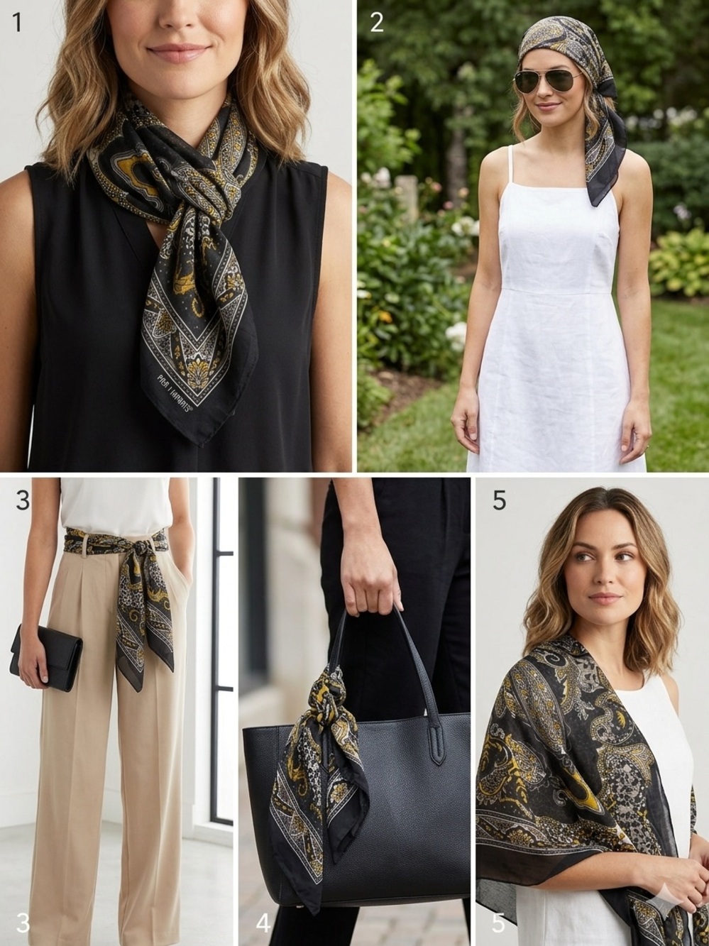 NWT Pier 1 Imports Black Gold Paisley Square Scarf Beaded Sequins 40x41 Boho